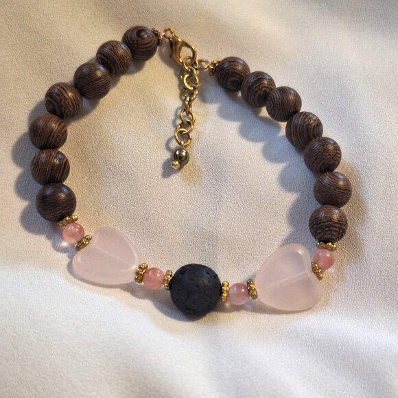 Artisan Handmade Rose Quartz Lava Stone Diffuser Beaded Bracelet - Picture 1 of 5